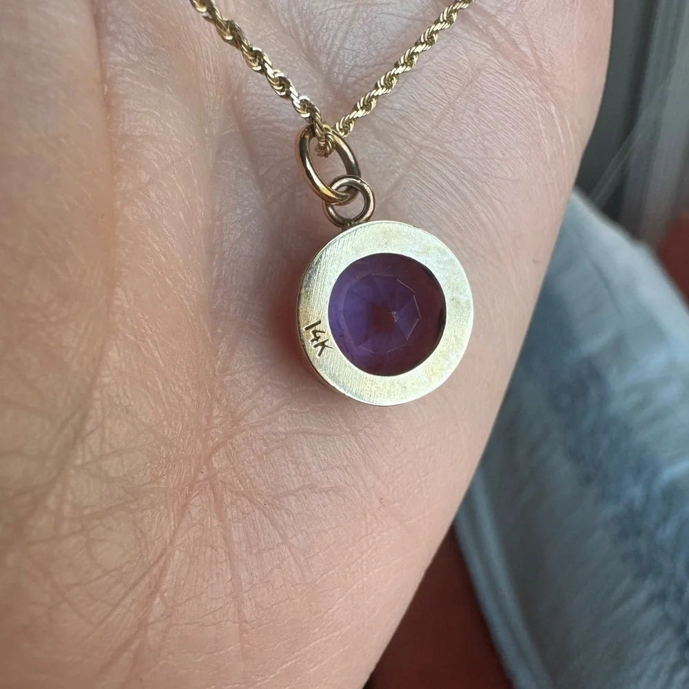 14k Gold Bezel set Amethyst Pendant